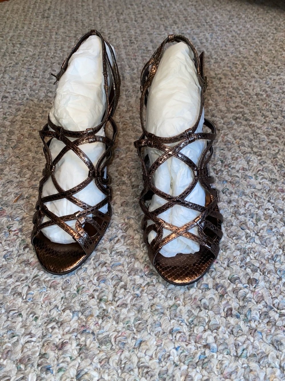 Nine West Metallic Brown Strappy Heeled Sandals